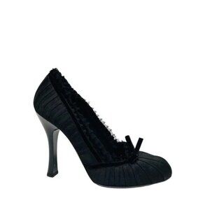 Louis Vuitton Black Satin Pleated Balmoral Bow Detail Heels Pump Size 36 Size 6